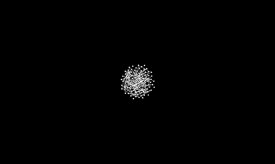 A random graph of points and lines settling into a cluster.